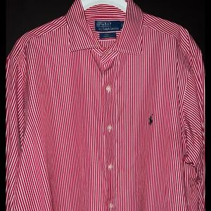 Polo Ralph Lauren Classic Regent Red White Stripe Button Down Dress Shirt Large
